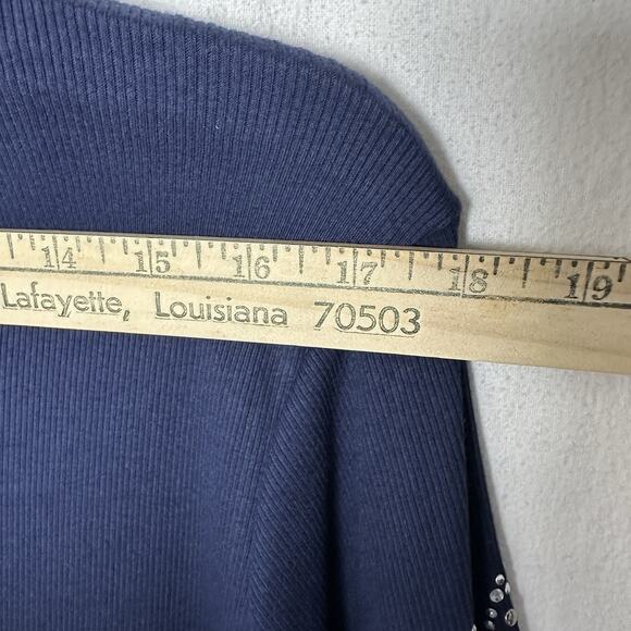 Reba Navy Rhinestone Studded Ribbed Stretch Western Cowgirl Glam Shirt XL NWT - Picture 8 of 10